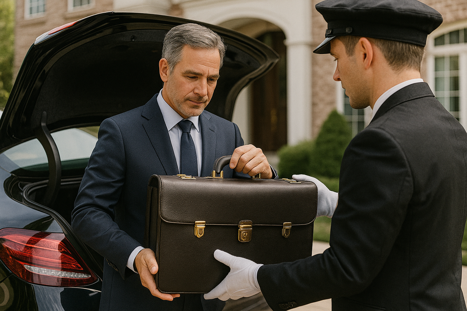 Glass headquarters tower with nighttime city skyline